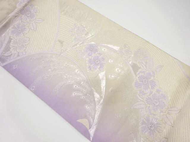 JAPANESE KIMONO / ANTIQUE FUKURO OBI / SILK / WOVEN PEACOCK & FLOWER